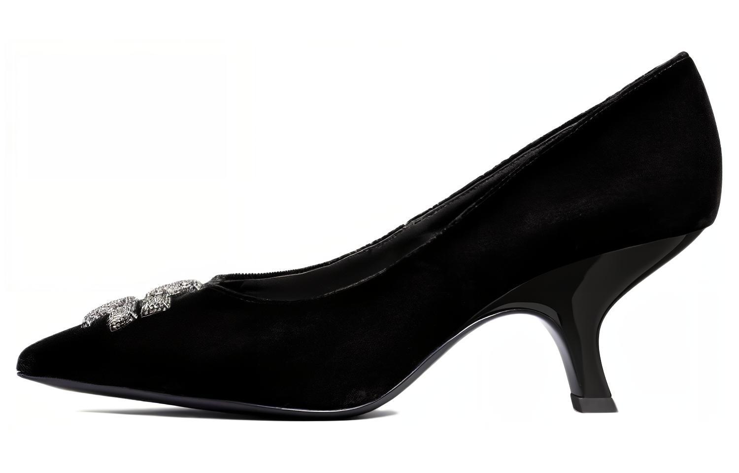 (Women) TORY BURCH Velvet Logo Pointed-Toe Stiletto Heels 'Black' 146482-006