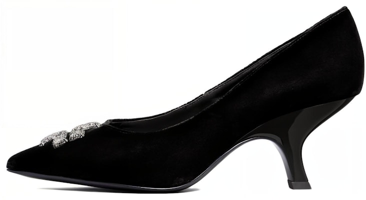 (Women) TORY BURCH Velvet Logo Pointed-Toe Stiletto Heels 'Black' 146482-006 Buy (Women) TORY BURCH Velvet Logo Pointed-Toe Stiletto Heels 'Black' 146482-006