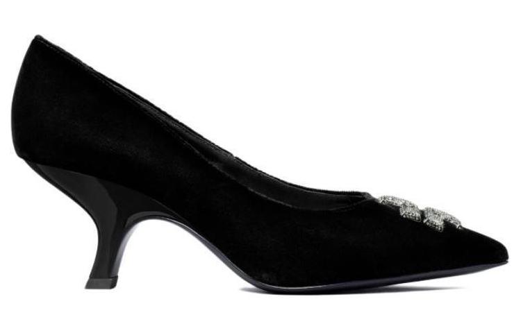 Order (W) TORY BURCH Sepatu Hak Tinggi Runcing Logo Beludru 'Hitam' 146482-006