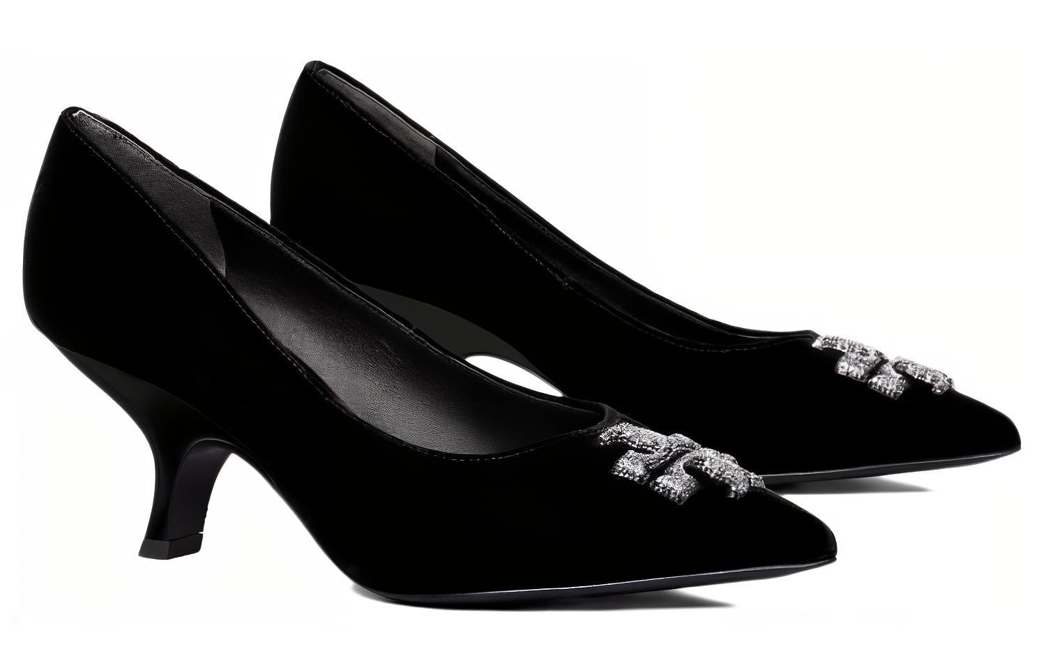 Lookbook (W) TORY BURCH Sepatu Hak Tinggi Runcing Logo Beludru 'Hitam' 146482-006