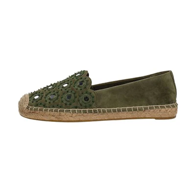 (W) TORY BURCH Velvet Suede Espadrille Flats 'Green'