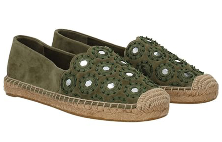 Order (Women) TORY BURCH Velvet Suede Espadrille Flats 'Green' 43018-305
