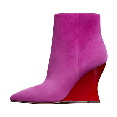 (W) TORY BURCH Velvet Zip Wedge Booties 'Purple Fashion'