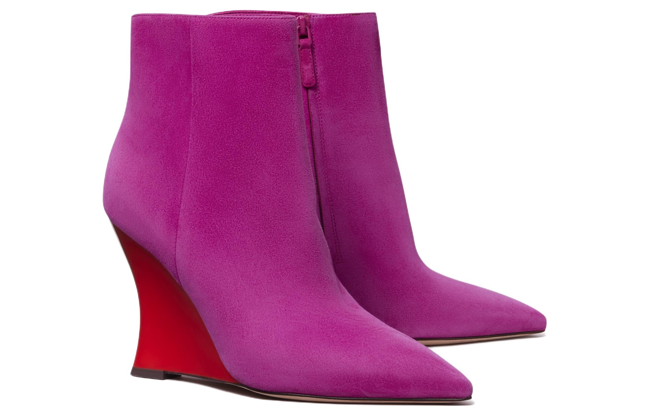 Order (W) TORY BURCH Sepatu Boot Wedge Beludru Berzip 'Ungu Fashion' 144478-650