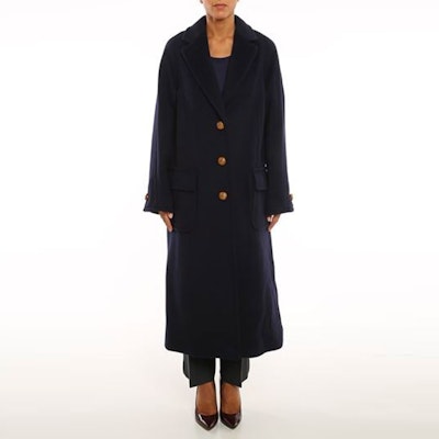 (Women) TORY BURCH Wool Coat with Logo - Blue. 88377-411 Lookbook (Women) TORY BURCH Wool Coat with Logo - Blue. 88377-411