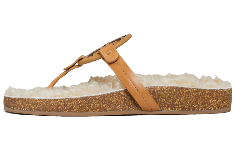 (W) TORY BURCH Wool Herringbone Slippers 'Khaki'