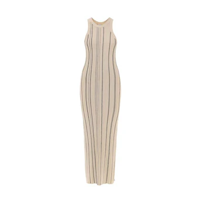 (Women) TOTEME Beige Sleeveless Striped Long Slim-Fit Dress 242WRD2305YA0044125