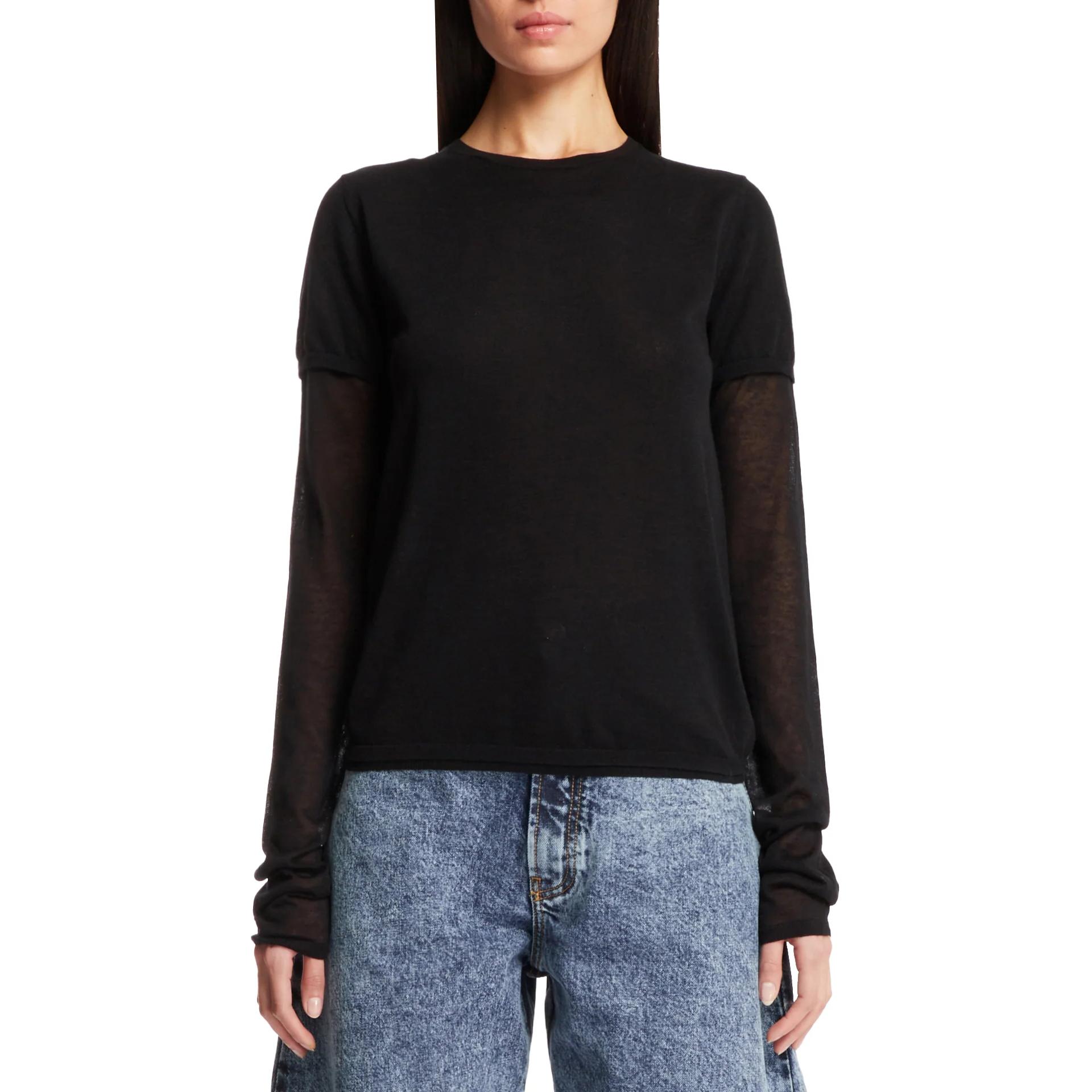 (Women) TOTEME  Black Crew Neck Long Sleeve Slim Fit T-Shirt. 243WRT0348YA0079001