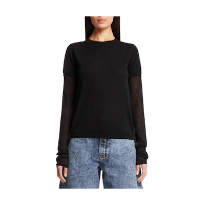 (Women) TOTEME Black Crew Neck Long Sleeve Slim Fit T-Shirt. 243WRT0348YA0079001