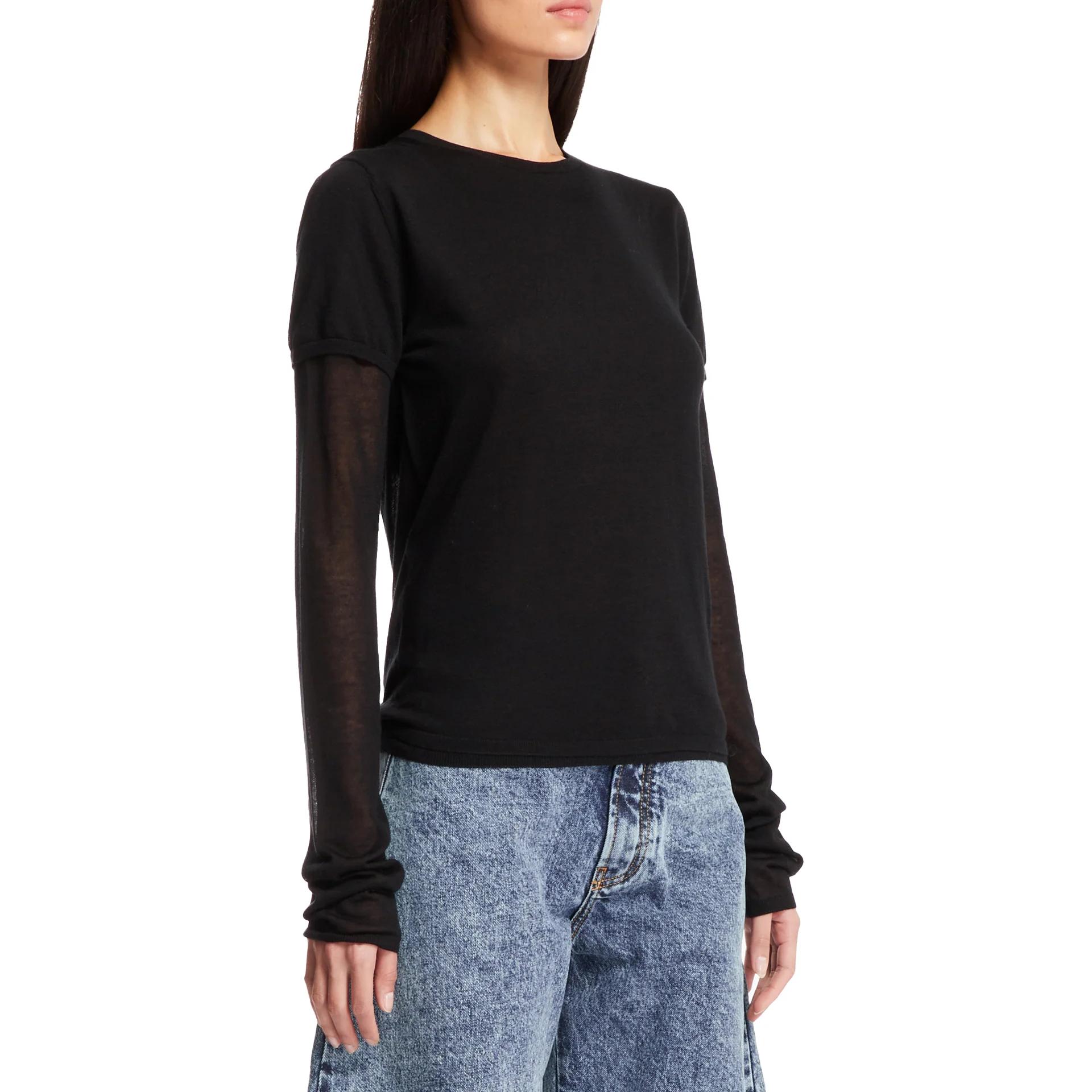 Shop (W) TOTEME Baju Slim Fit Lengan Panjang Leher Bulat Hitam. 243WRT0348YA0079001