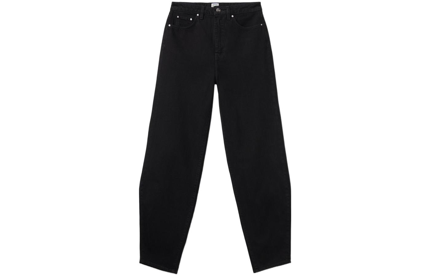 (Women) TOTEME  Black High-Waisted Loose Fit Wide-Leg Cropped Jeans. 213-238-739-204