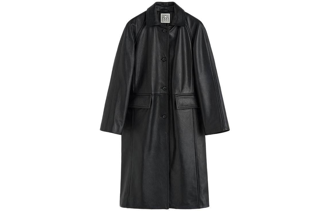 (Women) TOTEME  Black Leather Straight Coat with Raglan Sleeves 234WRTWOU052LE0007001
