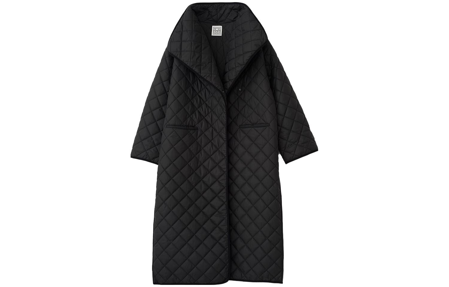 (Women) TOTEME  Black Long Cotton Coat with Casual Solid Color Design. 213112732200