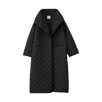 (Women) TOTEME Black Long Cotton Coat with Casual Solid Color Design. 213112732200