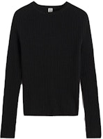 (Women) TOTEME Black Merino Wool Ribbed Slim-Fit Long-Sleeve Sweater. 234WRTWTP182YA0008001 (Women) TOTEME Black Merino Wool Ribbed Slim-Fit Long-Sleeve Sweater. 234WRTWTP182YA0008001