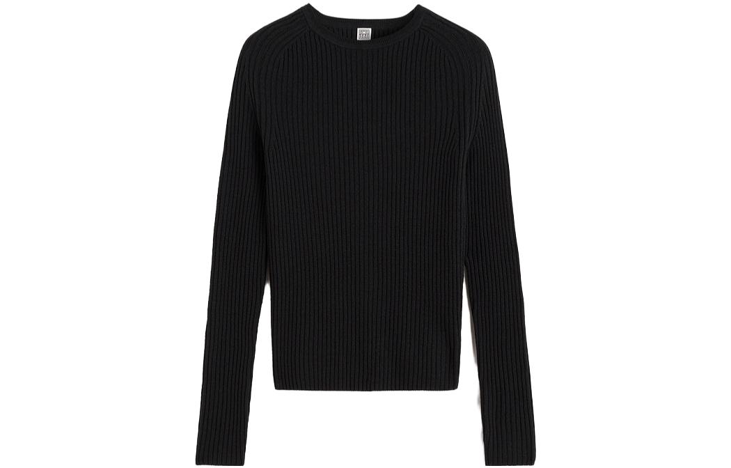 Order (W) TOTEME Sweater Hitam Slim-Fit Lengan Panjang Bulu Merino Ribbed. 234WRTWTP182YA0008001