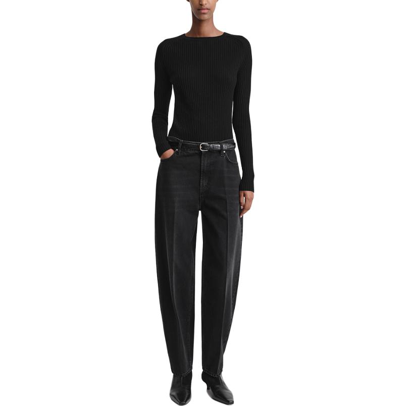 Lookbook (W) TOTEME Sweater Hitam Slim-Fit Lengan Panjang Bulu Merino Ribbed. 234WRTWTP182YA0008001