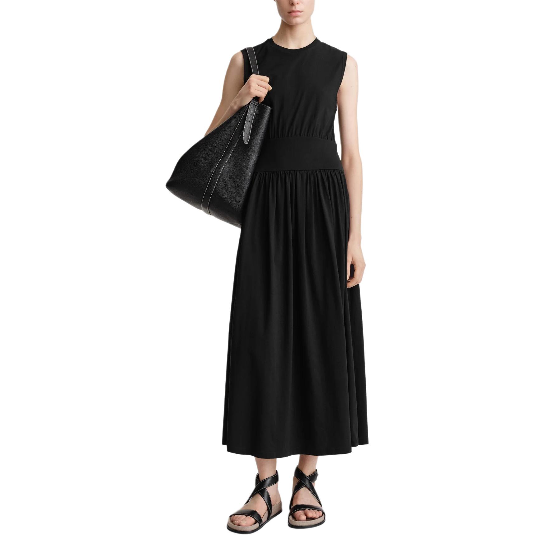 Details for (W) TOTEME Hitam Tanpa Lengan Midi Dress dengan Pinggang Ketat. 2326022770