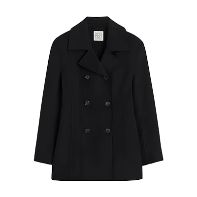 (Women) TOTEME Casual Double-Breasted Long Sleeve Jacket Coat Black 234WRTWOU101FB0006001