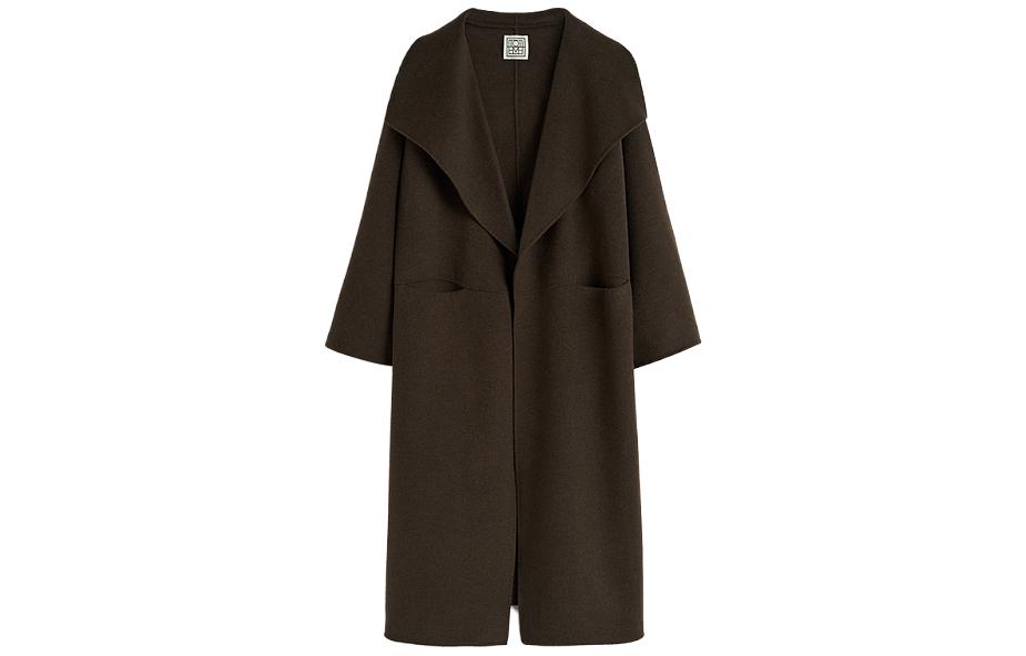 (Women) TOTEME  Chocolate Melange Midi Wool Coat with Side Slit 234WRTWOU204FB0049021