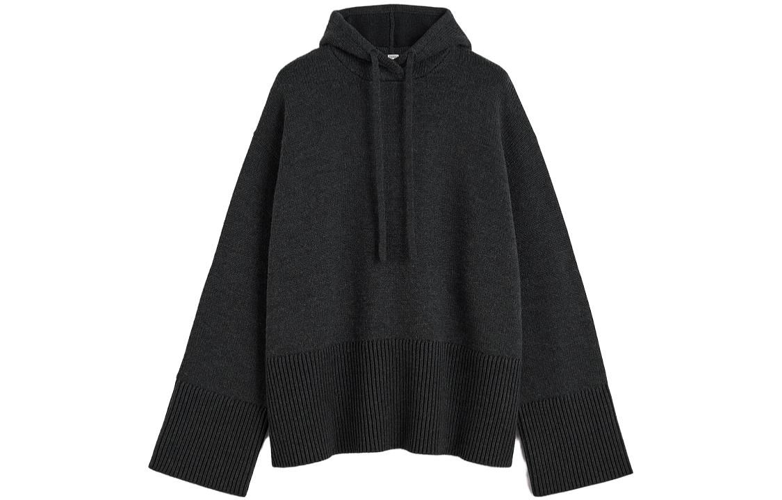 (Women) TOTEME  Classic Ribbed Knit Hoodie Sweater in Heather Gray. 234WRTWTP166YA0008019