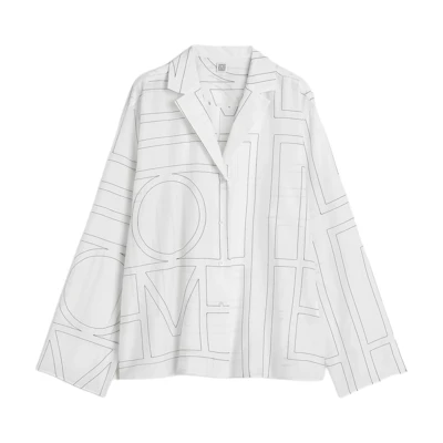 (Women) TOTEME Embroidered Logo Relaxed Long Sleeve Shirt White/Black. 243WRT976FB0239