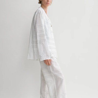 (W) TOTEME 刺绣标志宽松长袖衬衫 白色/黑色 243WRT976FB0239 Purchase (W) TOTEME 刺绣标志宽松长袖衬衫 白色/黑色 243WRT976FB0239