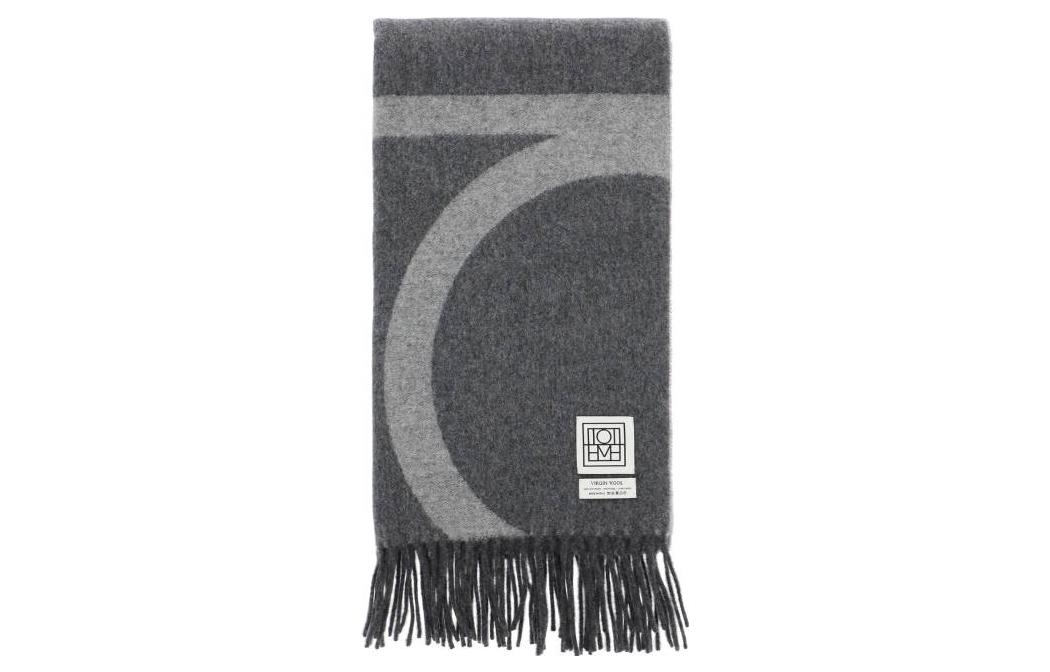 (Women) Toteme  Fashion Fringe Alphabet Print Wool Scarf - Gray 214882807942