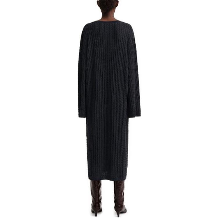 Shop (W) TOTEME 灰色长袖圆领麻花针织中长连衣裙 2316012751359