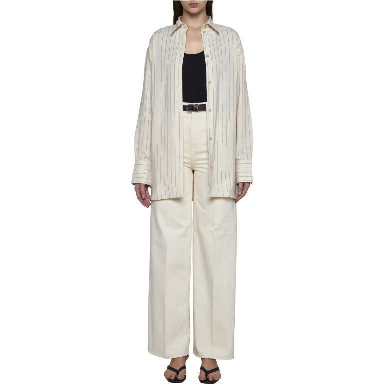 Lookbook (W) TOTEME Seluar Jeans Putih Tinggi Wide-Leg dengan Butiran Zip. 242WRB2429FB008332116