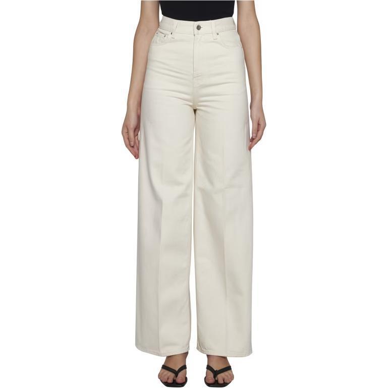 Shop (W) TOTEME Seluar Jeans Putih Tinggi Wide-Leg dengan Butiran Zip. 242WRB2429FB008332116