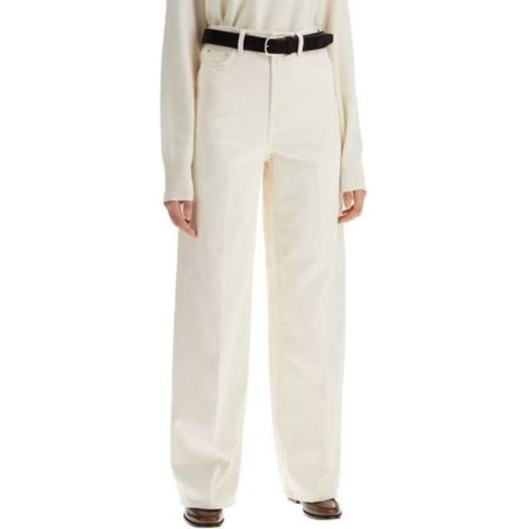 Details for (W) TOTEME Seluar Jeans Putih Tinggi Wide-Leg dengan Butiran Zip. 242WRB2429FB008332116