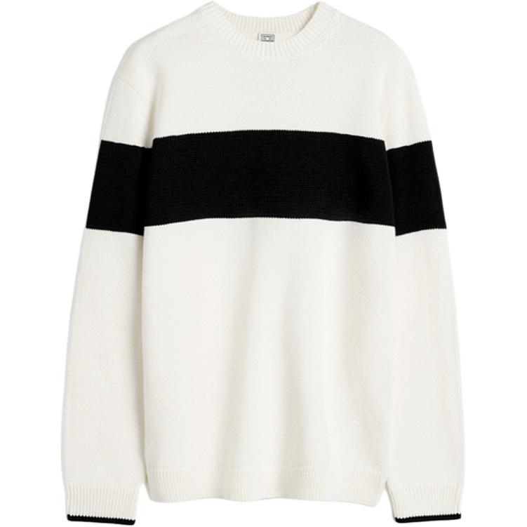 (Women) TOTEME  Knit Sweater Contrast Striped Crewneck White/Black FW24. 243WRT0338YA0081200