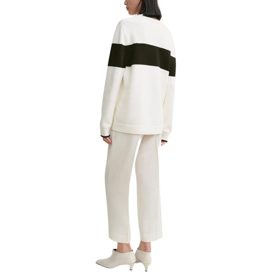 Shop (W) TOTEME 修身条纹圆领针织毛衣 白色/黑色 FW24. 243WRT0338YA0081200