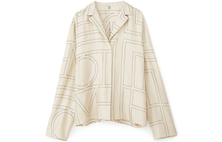 (Women) TOTEME  Loose Fit Geometric Logo Silk Shirt in Off-White. 213755707926