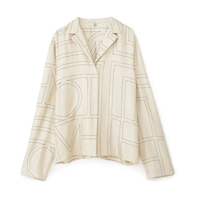 (Women) TOTEME Loose Fit Geometric Logo Silk Shirt in Off-White. 213755707926