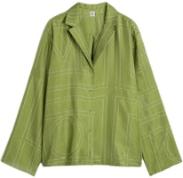 (Women) TOTEME Loose Fit Silk Shirt with Geometric Embroidered Logo in Laurel Green 241WRT976FB0089191 (Women) TOTEME Loose Fit Silk Shirt with Geometric Embroidered Logo in Laurel Green 241WRT976FB0089191