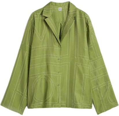 (W) TOTEME 寬鬆版幾何刺繡標誌絲質襯衫-月桂綠 241WRT976FB0089191 Order (W) TOTEME 寬鬆版幾何刺繡標誌絲質襯衫-月桂綠 241WRT976FB0089191