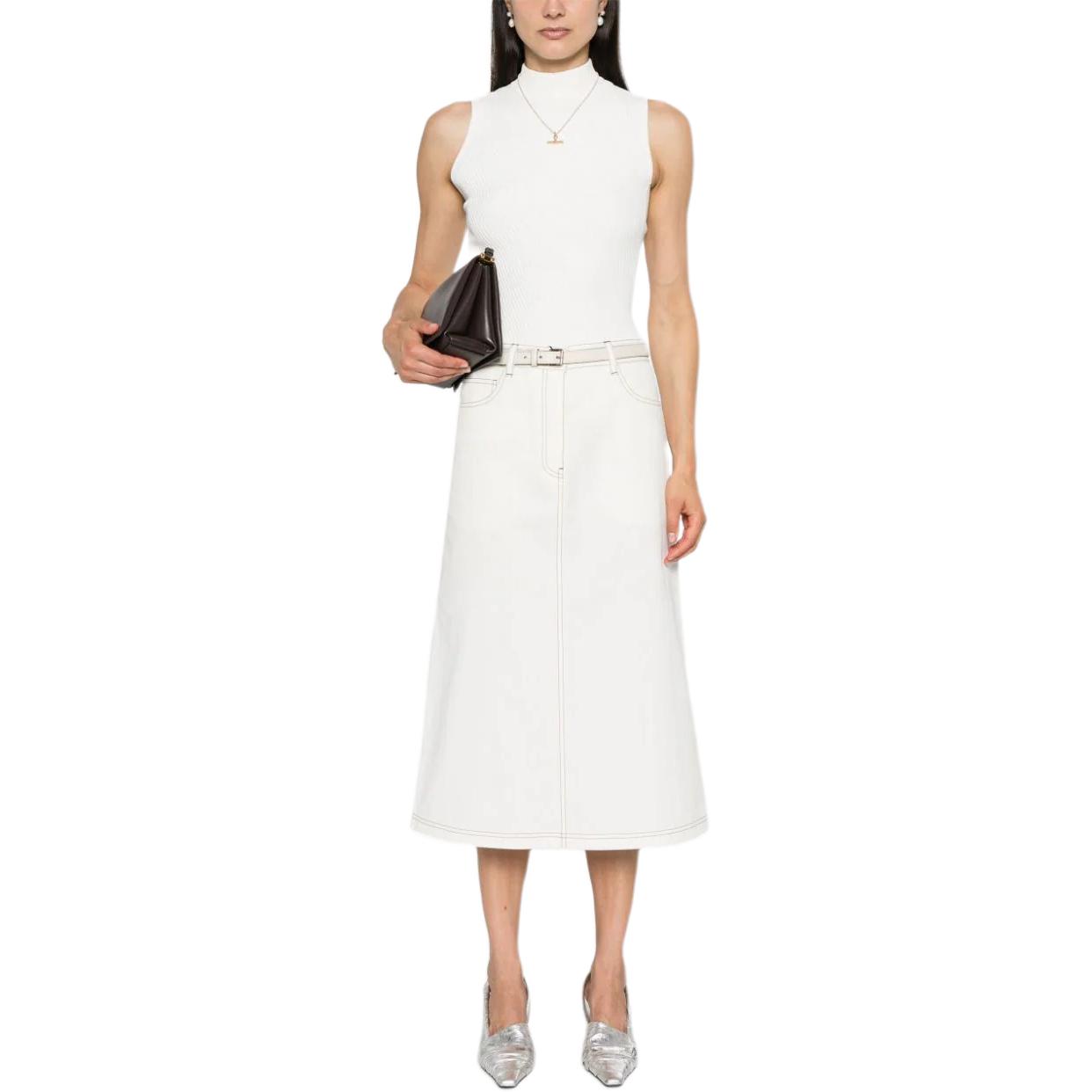 Lookbook (W) TOTEME Minimalis Putih Skirt Panjang Santai Berpotongan Rendah Lurus 243WRB0198FB0104047