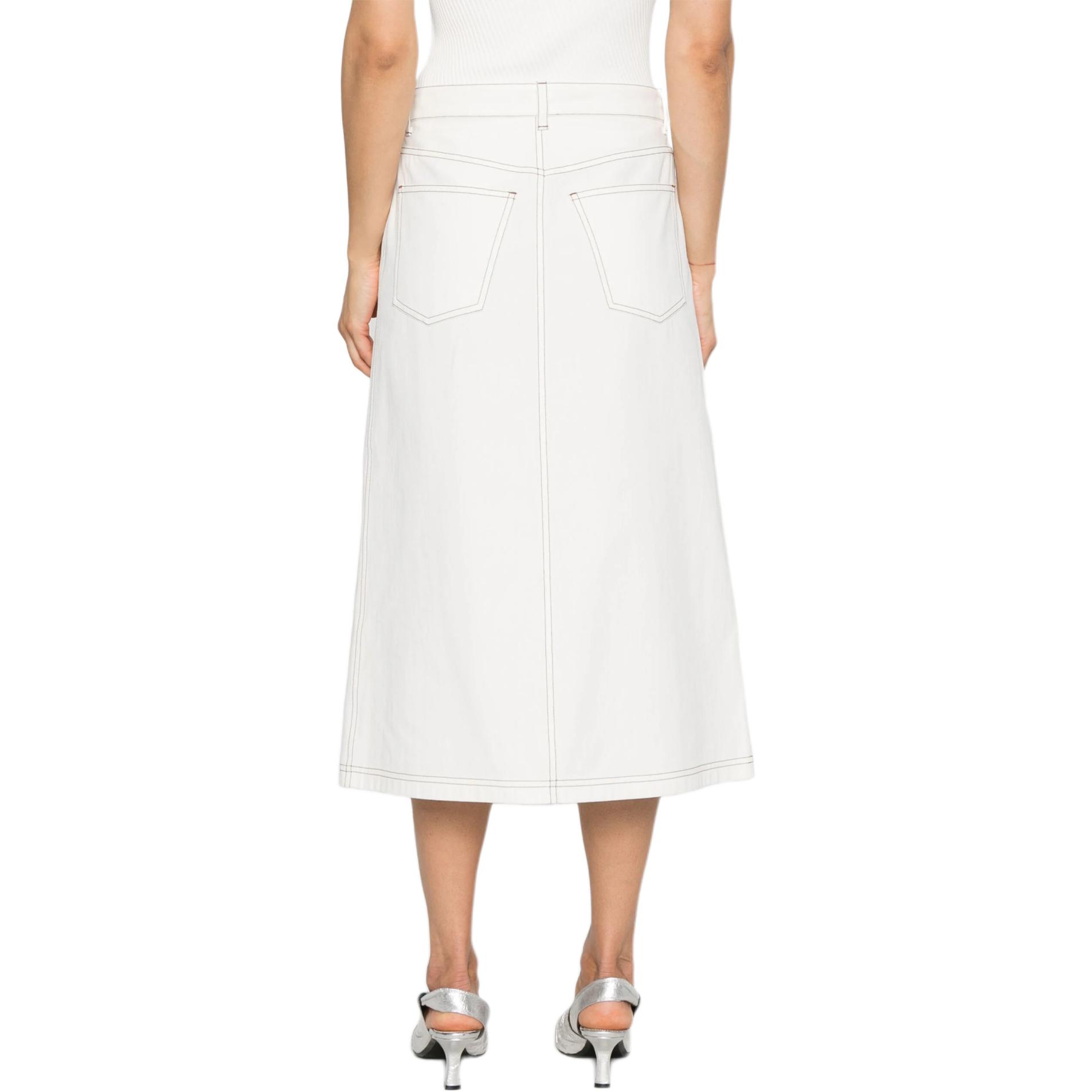 Shop (W) TOTEME Minimalis Putih Skirt Panjang Santai Berpotongan Rendah Lurus 243WRB0198FB0104047