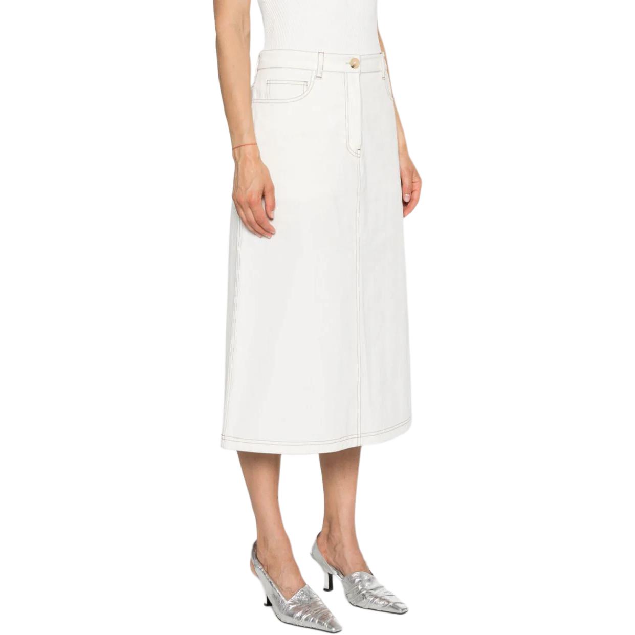 Purchase (W) TOTEME Minimalis Putih Skirt Panjang Santai Berpotongan Rendah Lurus 243WRB0198FB0104047