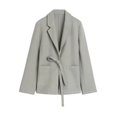 (Women) TOTEME Oversized Tie-Belt Blazer Dove White - 24 Early Fall Collection 243WRZ0042FB0189186