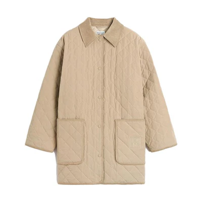 (Women) TOTEME Quilted Barn Jacket Corduroy Trim Embroidered Logo Beige. 241WRO1022FB0169091