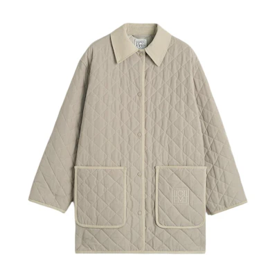 (Women) TOTEME Quilted Corduroy Trim Barn Jacket in Gravel Stone Color. 241WRO1022FB0169009