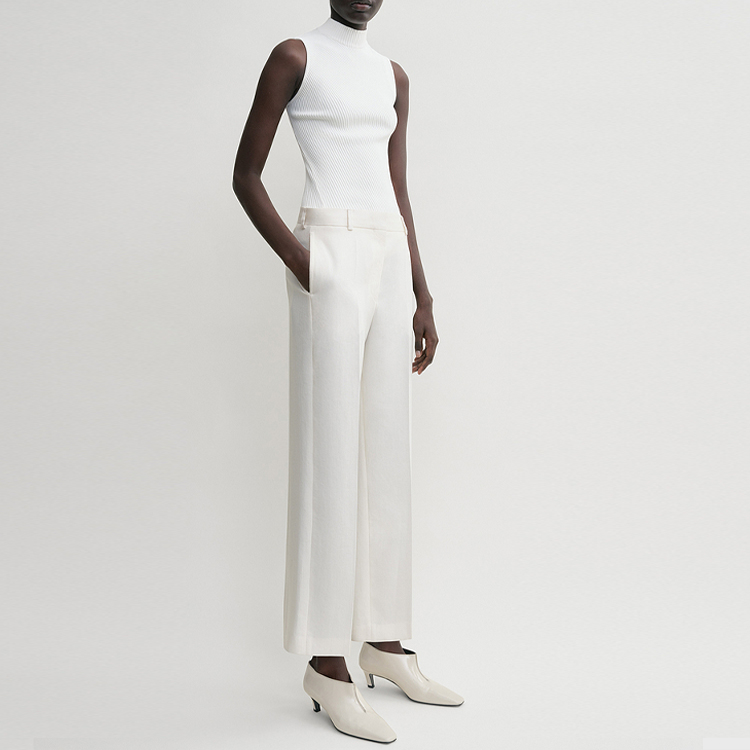 Purchase (W) TOTEME Slim-Fit Casual Cropped Pants Krim Putih - Awal Musim Luruh 2024 243WRB4511FB0065059