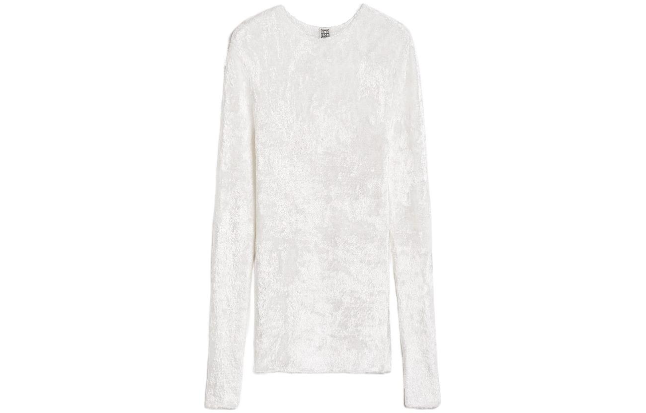 (Women) TOTEME  Slim Fit Long Sleeve Knit Top White Casual Pullover. 241WRT1059YA0026047