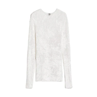 (Women) TOTEME Slim Fit Long Sleeve Knit Top White Casual Pullover. 241WRT1059YA0026047