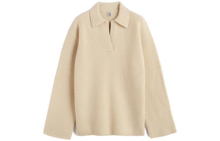 (Women) TOTEME  Solid Polo Knit Pullover Sweater Macadamia Color. 234WRTWTP034YA0004070