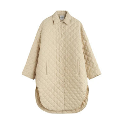 (Women) TOTEME Solid Split Hem Cocoon Coat in Gravel Color. 234WRTWOU085FB0007009