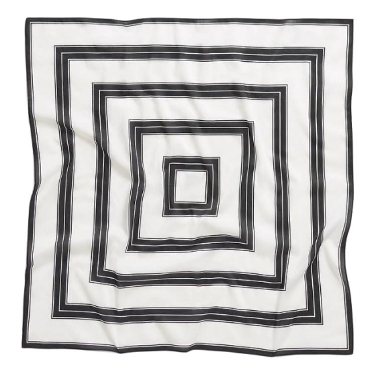 Lookbook (W) 토템 스트라이프 면 멀버리 실크 스카프 - 화이트 242WSC2237FB0177001